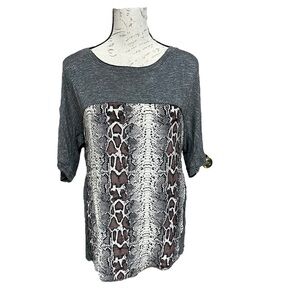 DOLAN T-shirt silk blend reptile print blouse gray brown Sz S